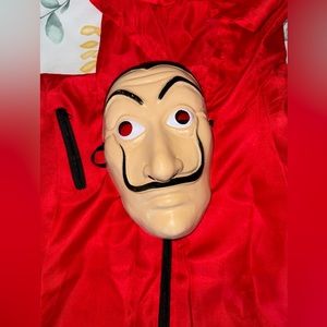 La Casa Del Papel red jumpsuit one size fits most with mask included.